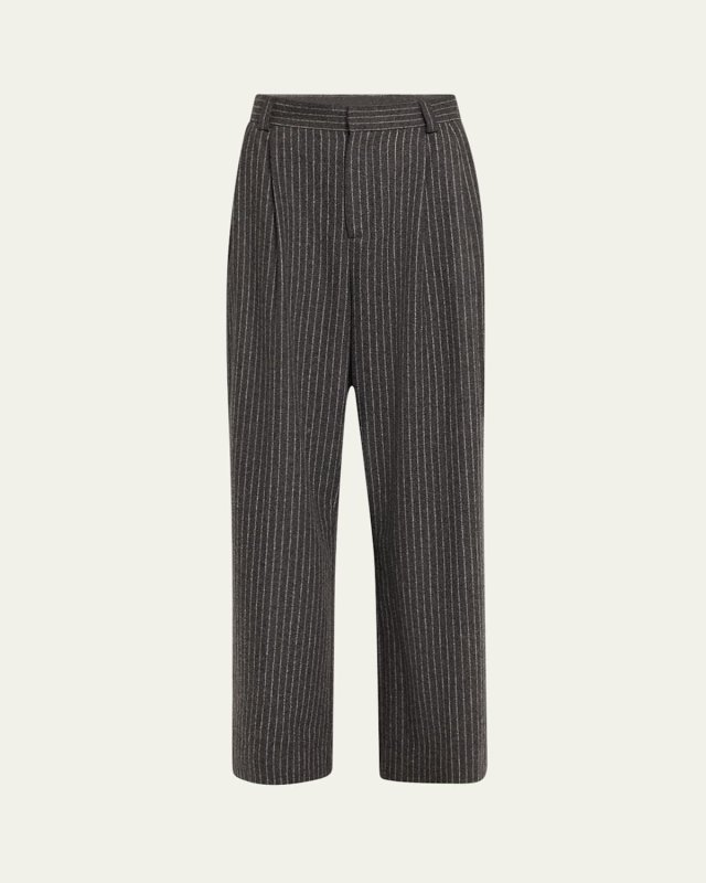 Pleated Pinstripe Relaxed-Fit Trousers